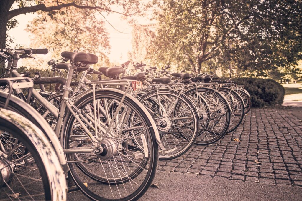 derry bike accident lawyer features photos of bikes parked at a bike rental location in derry new hampshire